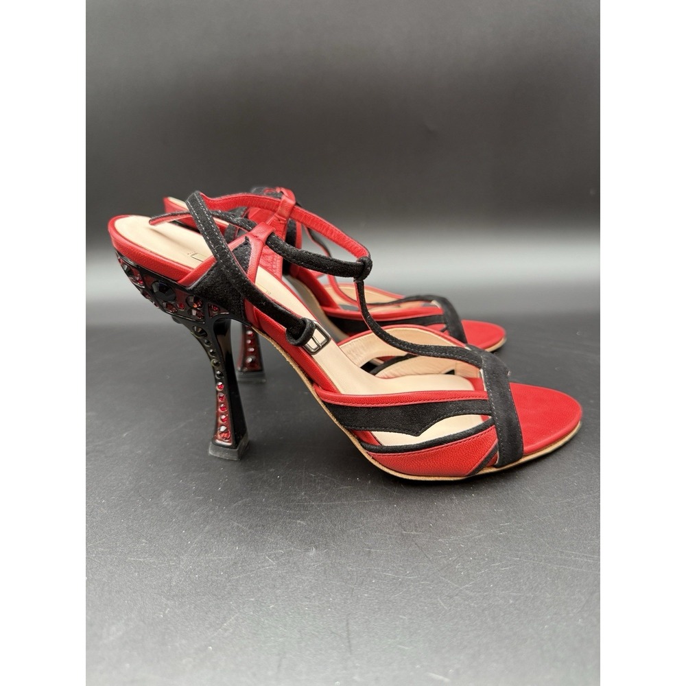 Miu Miu Liberty Rosso Crystal  embelished jeweled heel red pumps sz 36 1/2